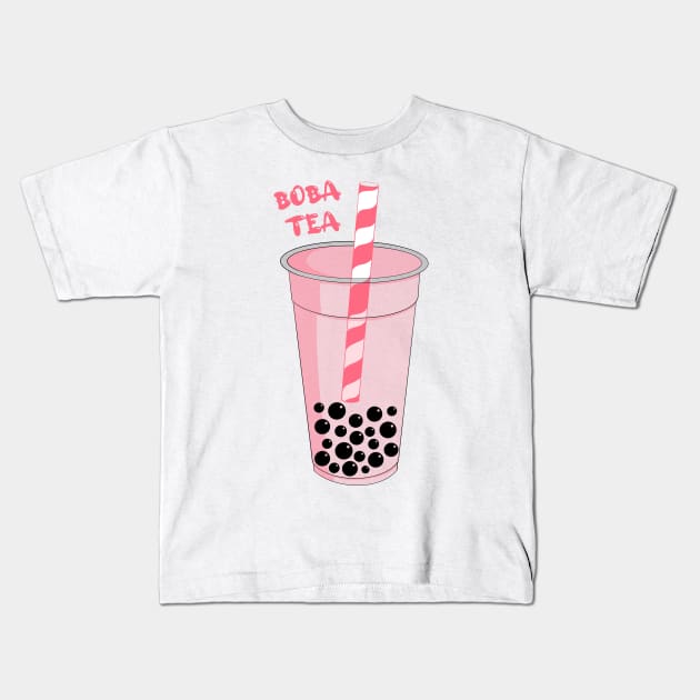 Pink Boba Tea Kids T-Shirt by smoochugs